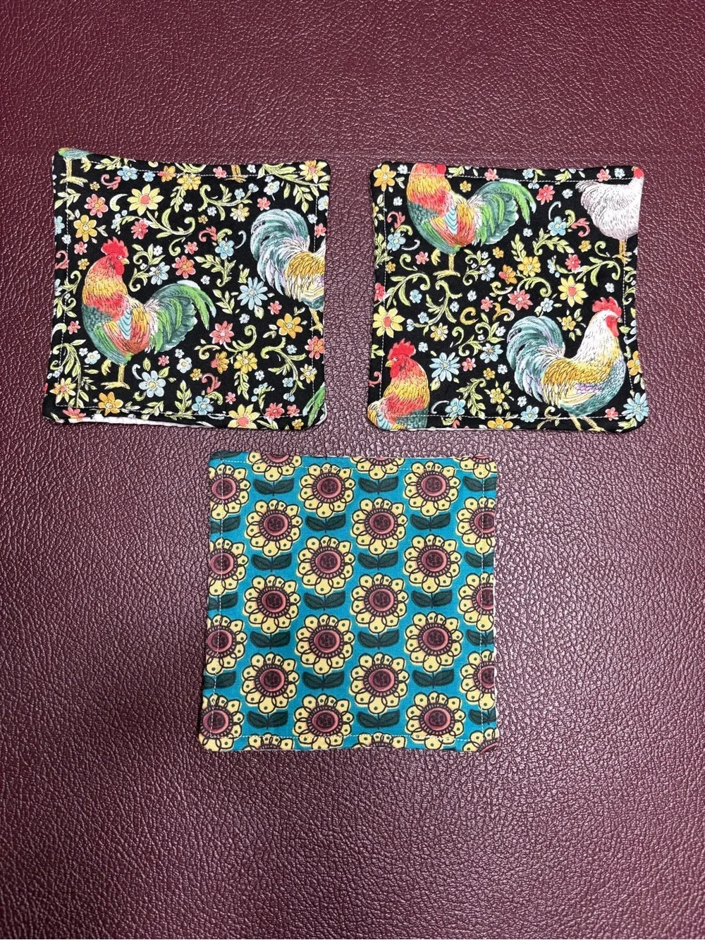 NEW Handmade Colorful Chicken Print and Sunflower Print Fabric Jar Grippers